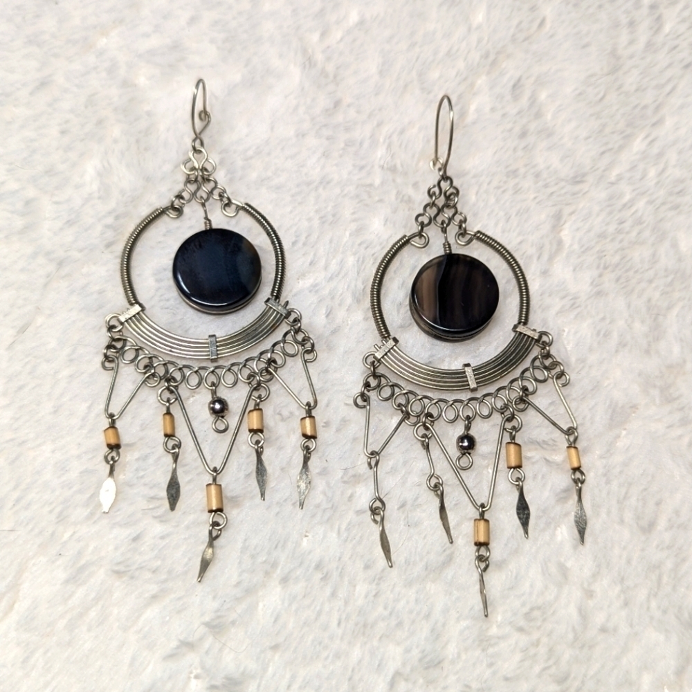 Vintage Artisan Made Sterling Silver Dream Catcher Pierced Earrings - Picture 6 of 8